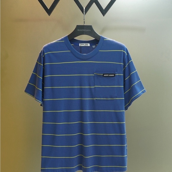 Meet the Posher Tops - Miumiu blue striped short-sleeved shirt